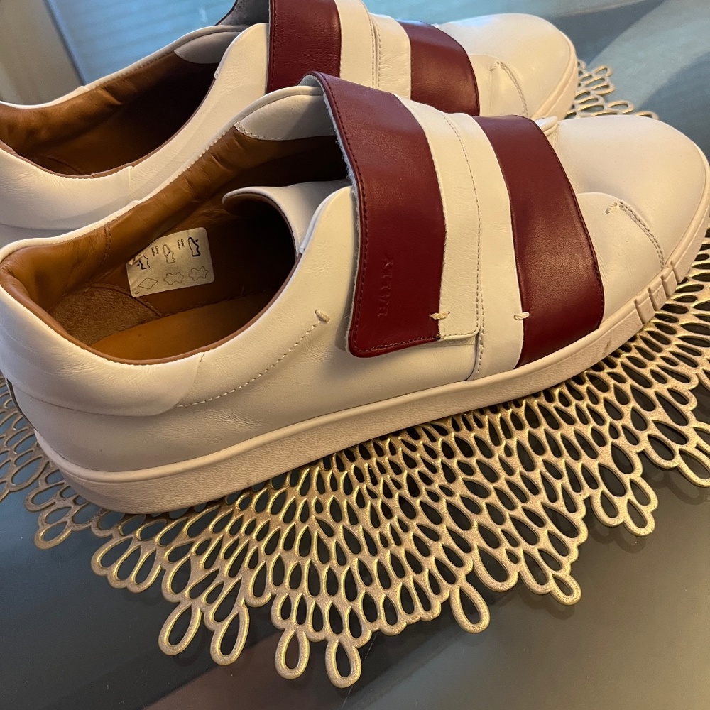 Mens Bally sneakers Velcro straps white and red size 10.5